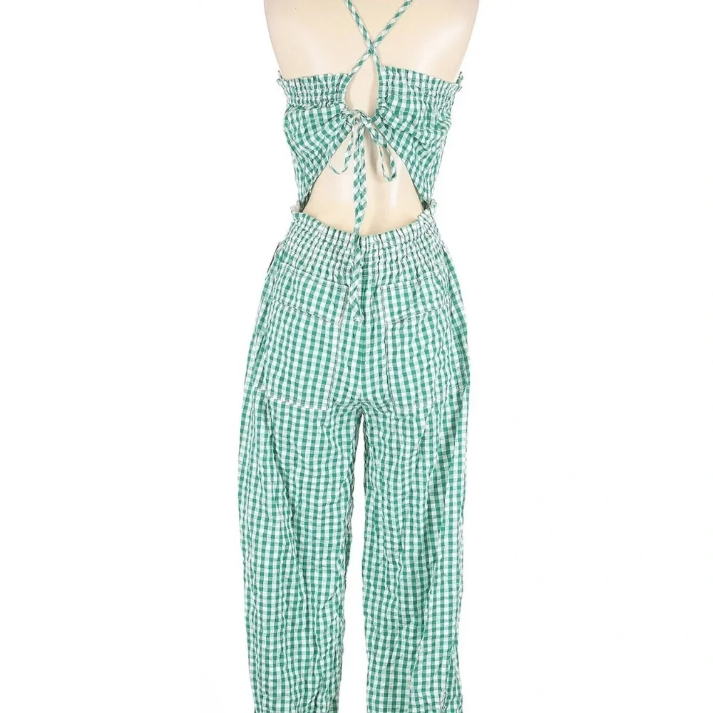 Free People green gingham jumpsuit - Picture 4 of 5